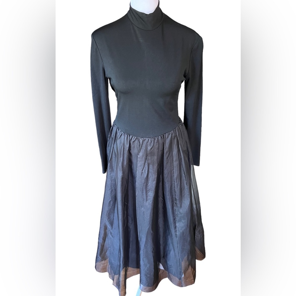 Eileen West NEW Black Mock Turtleneck Tulle Skirt Silk Dress Size 4